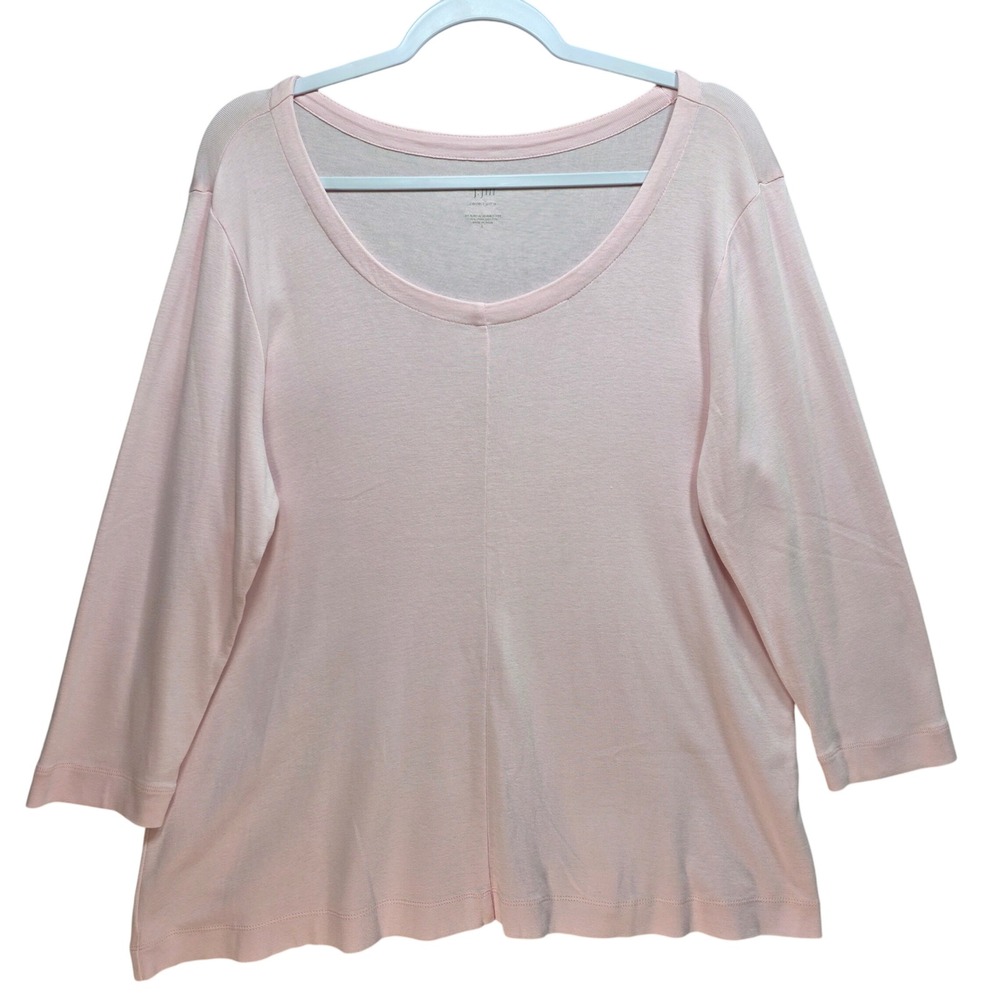 J Jill Perfect Pima Seamed Tee Tshirt Womens L Scoop Neck Top Pink Mature Modest